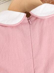 女婴优雅甜美可爱街头风格粉色彼得潘领刺绣装饰连衣裙，夏季 - 粉色 - 查看 5