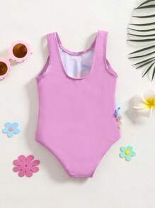 SHEIN Leap Crew Cute Casual Baby Girls Cartoon Knit Bodysuit Swimwear For Summer - Pink - View 2