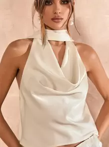 SHEIN BAE 女士休闲简约日常穿着上衣 - 杏色 - 查看 4