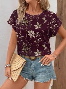 EMERY ROSE Casual Minimalist Women's Round Neck Blouse, Suitable For Summer Chic Blouses For Women,Casual - Multicolor - View 1