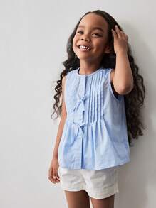 Maija Kids Maija Kids 带蝴蝶结装饰的年轻女孩圆领编织休闲背心 - 藍色 - 查看 3