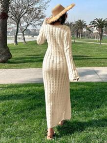 EURMUSE Váy hở đùi đan móc cho nữ, dành cho kỳ nghỉ hè ở bãi biển - Màu be - Xem 3