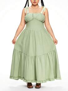 ROMWE Kawaii Women's Countryside Romantic Holiday Mid-Length Dress - Green - View 7