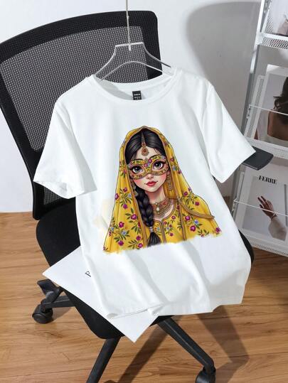 Al Najma Oversized Casual Simple Pattern Round Neck Short Sleeve Loose T-Shirt For Women, Girl Pattern