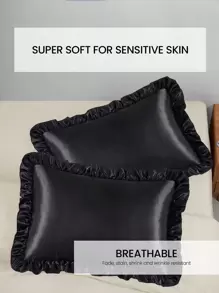 1pc Satin Pillowcase With Lace, Silk Pillow Case For Hair And Skin, Luxurious And Silky Smooth, Ultra Soft And Breathable, No Filler, Machine Washable,For Home Bedding And School Bedding Dorm Essentials, Oeko-Tex Certified - Black - View 4