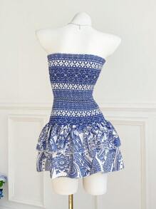 Elamini Vacation Casual Print Bandeau Dress