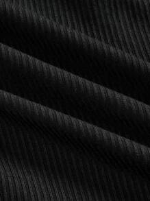 ROMWE Kawaii 女士浪漫蕾丝拼布波尔卡圆点蝴蝶结肩部紧身 T 恤 - 黑色 - 查看 3