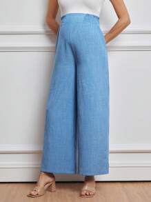 MaterniWear 女士孕妇休闲腰带阔腿裤 - 藍色 - 查看 5