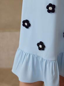 MOTF 立体花卉荷叶边下摆连衣裙 - 藍色 - 查看 3