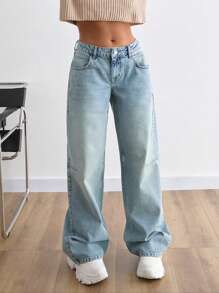 EURMUSE Y2K LOW WAIST WIDE LEG JEAN VINTAGE WASH - Light Wash - View 4