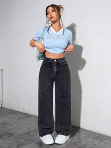 SHEIN EZwear Casual gewassen hoge taille rechte pijp jeans