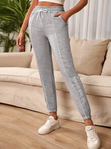 EURMUSE Drawstring Waist Slant Pocket Sweatpants - Grey - View 3