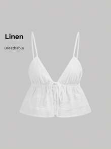 SHEIN ICON Solid Tie Front Backless Cami Summer Top - White - View 5