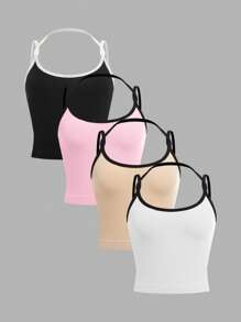 SHEIN Tween Girls' 2pcs Set Minimalist Padded Cami Tops, Soft & Skin-Friendly Adjustable Strap Racerback Camisole Bras - Multicolor - View 1