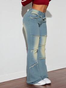 SHEIN ICON Versleten vintage gewassen flared damesjeans