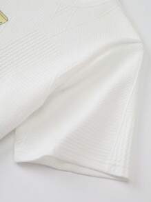 Claim Dot 男士夏季白色纹理面料可爱卡通印花圆领短袖休闲T恤男友礼物适合外出 - 白色 - 查看 4