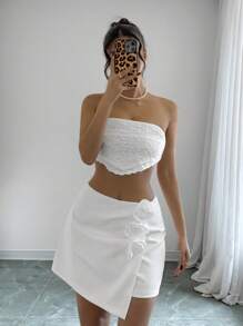 Chiquease Women's 3D Floral Asymmetric Hem Casual Skorts