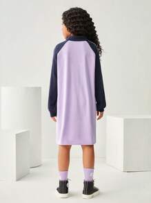 JNSQ Vestido deportivo de manga larga informal para niña preadolescente de vuelta al colegio, vestido holgado de niños con estampado divertido de color de contraste y cuello de solapa, adecuado para otoño, invierno, uso diario, actividades al aire libre, vacaciones, estilo callejero, fiesta y ocio - Multicolor - Ver 2