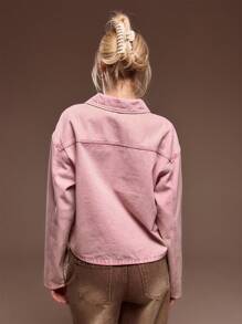 MUSERA Boxy Fit Collared Tie Bow Detail Long Sleeve Washed Denim Jacket Spring Street Style Cute Spring 90's
