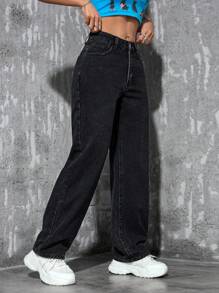 SHEIN PETITE Women's Simple Fashion Casual Everyday Denim Jeans - Black - View 6