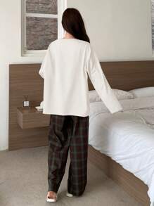 DAZY 可爱兔子图案印花宽松套头衫 & 格子睡裤套装