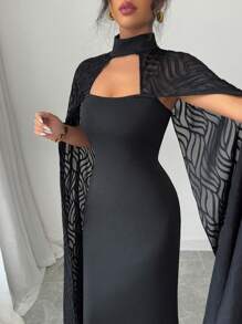 Rafferiza Women's Elegant Cape Dress, Black Lace Holiday Long Dress Fall Cloth For Women - Black - View 8