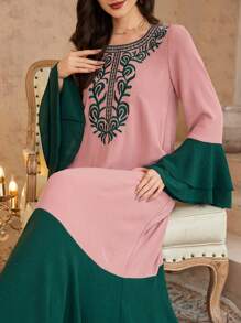Al Najma Embroidered Long Sleeve Robe, Minimalist, Casual & Fashionable For Daily Wear Kaftan Jalabiya Dress - Pink - View 3
