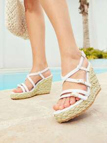 Styleloop Woven Rope Platform Wedge Heel Sandals, For Party, Wedding, Daily Wear, Vacation - White - View 11