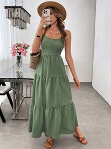 Sylviya Váy dài buộc nơ giản dị cho nữ mùa xuân/hè - màu xanh lá - Xem 2