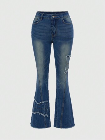 Grunge Punk Jeans entallados de mujer con pernera acampanada, parche con diseño de mariposa, estilo retro del Milenio Y2K sexy