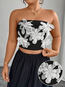Celure Top corto entallado de talla grande con diseño floral 3D para mujer en verano