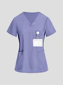 TaskEZ Conjunto uniforme: Blusa de manga corta con cuello en V y pantalón recto con cordón, conjuntos de uniforme