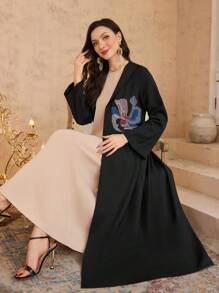 Al Najma Plain Woven Embroidered Ladies Abaya - Black - View 4