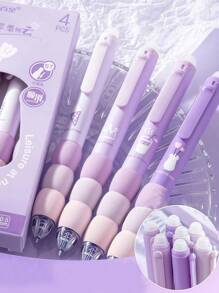 1/2 盒4/8 件，可擦咖啡熊，优质马卡龙紫色海绵中性笔套装 0.5mm，带 ST 按压功能和易擦盖，粉色文具套装，粉色文具套装