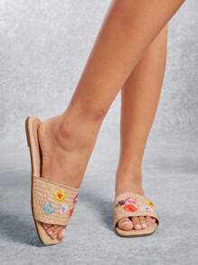 SHUZIA Sandalias deslizantes de verano con piedras preciosas, diseño de ojo glamoroso, color negro y suela antideslizante para el dedo del pie