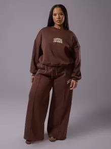 MUSERA Sudadera de manga larga con bordado de marca talla grande para mujeres, adecuada para aeropuerto, básica, ropa urbana, casual