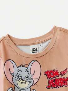 TOM & JERRY X SHEIN Baby Girl Cute Cartoon Print Pink Khaki Casual Short Sleeve T-Shirt - Multicolor - View 4