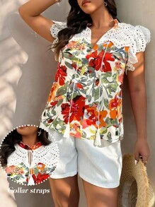 SHEIN Clasi Áo cánh tay lửng in vải thêu cho nữ - Nhiều màu - Xem 6