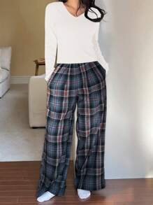 DAZY 2pcs Women Casual Comfortable Loose Fitting Pajamas Sets, Spring, Outfits, Fall Clothes - White - View 4