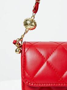 Spring And Summer , Simple And Versatile Texture Gold Ball Chain Strap Mini Bag Shoulder Bag Crossbody Bag - Red - View 5
