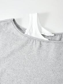 SHEIN 2pcs Set Teen Girls Fashionable Street Style Simple Elegant Comfortable Asymmetrical Shoulder Short Sleeve Crop Top And Casual Pants, Suitable For Casual Outings