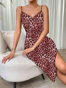 SHEIN Clasi Women's Cowgirl Country Casual Vacation Animal Leopard Print Sleeveless Ruched Asymmetric Hem Dress - Multicolor - View 6