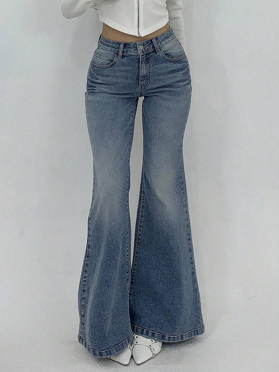 DAZY Women's Casual Flared Distressed Denim Jeans