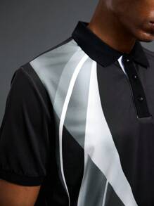Manfinity Homme 男士休闲通勤拼色短袖 Polo 衫 - 黑色 - 查看 4