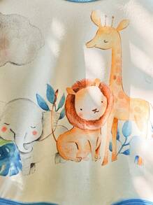 SHEIN 3 Stücke Neugeborenen-Set mit süßem Aquarell-Tierdruck von Giraffe, Elefant, Löwe und Nashorn, bestehend aus Jumpsuit-Romper und Hut, Kurzarm, geeignet für Frühling/Sommer Alltagsmode und Lässig Wear