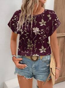 EMERY ROSE Casual Minimalist Women's Round Neck Blouse, Suitable For Summer Chic Blouses For Women,Casual - Multicolor - View 4