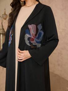 Al Najma Plain Woven Embroidered Ladies Abaya - Black - View 8