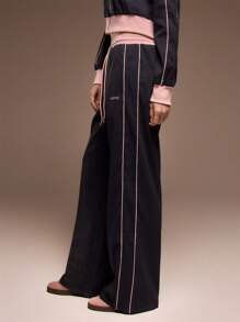 低腰抽绳撞色滚边“Musera”印花直筒慢跑裤，夏季可爱街头风度假时尚优雅款