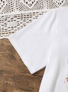 Girls And Teen Girl Casual Simple Print White T-Shirt For Summer - White - View 7