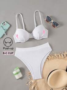 1 Set Women's Solid Color Camisole Briefs Bikini Set, Simple & Fashionable For Casual Daily Wear, Outfit For Summer Beach Vacation - Beige - View 1